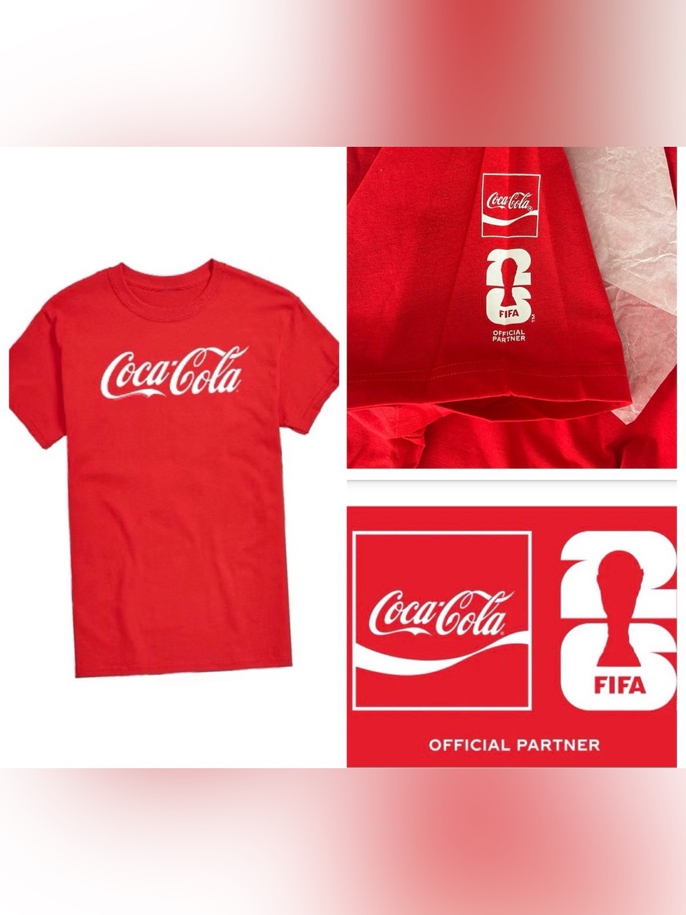 Coca Cola FIFA World Cup Soccer Red Graphic Tee with White Logo
